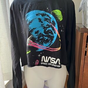NASA Space Exploration Black Long Sleeve Cropped Tshirt